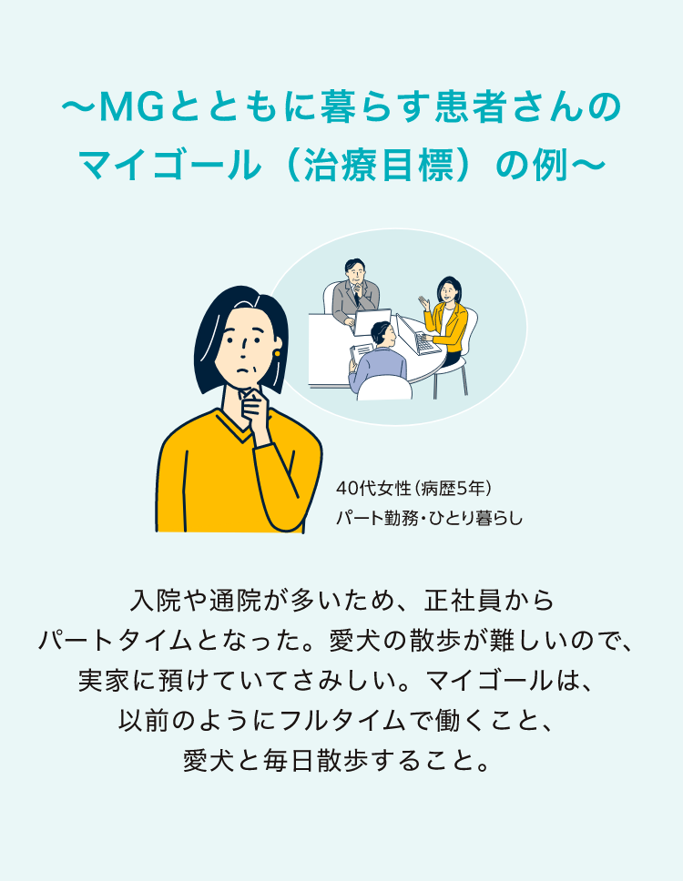 〜MGとともに暮らす患者さんのマイゴール（治療目標）の例〜